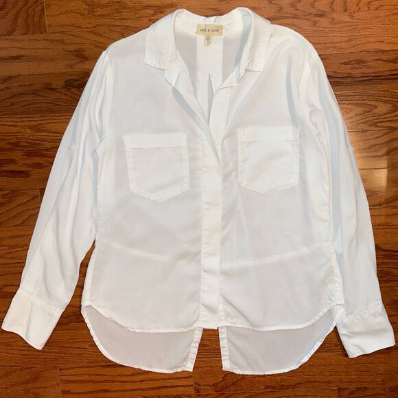 Anthropologie Cloth & Stone White Split Hem Tencel Lindsay Button Up Shirt Small - Picture 6 of 14